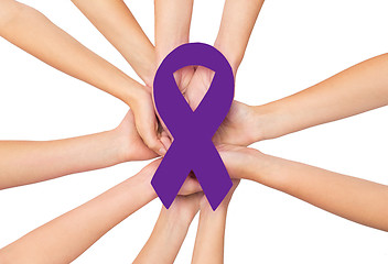 Image showing close up of hands with aids and hiv awareness ribbon