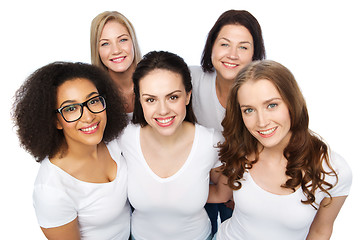 Image showing group of happy different women in white t-shirts