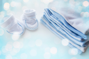 Image showing close up of baby boys clothes for newborn on table