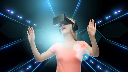 Image showing woman in virtual reality headset or 3d glasses