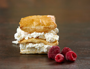 Image showing layered baked dessert with cottage cheese cream