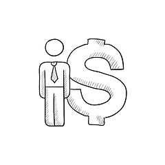 Image showing Businessman stands near dollar symbol sketch icon.