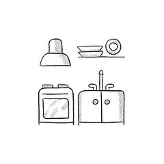 Image showing Kitchen interior sketch icon.