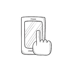 Image showing Finger pointing at smart phone sketch icon.