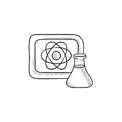 Image showing Atom sign drawn on board and flask sketch icon.