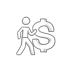 Image showing Businessman with big dollar symbol sketch icon.