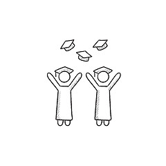 Image showing Graduates throwing caps sketch icon.