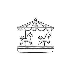 Image showing Merry-go-round with horses sketch icon.