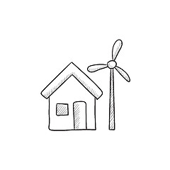 Image showing House with windmill sketch icon.