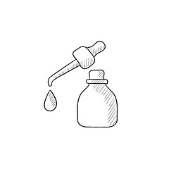 Image showing Bottle of essential oil and pipette sketch icon.