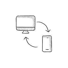 Image showing Synchronization computer with phone sketch icon.