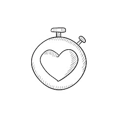 Image showing Stopwatch with heart sign sketch icon.