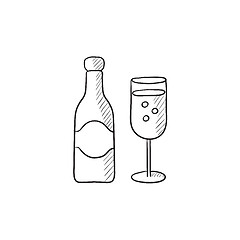 Image showing Champagne bottle and two glasses sketch icon.