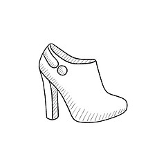 Image showing High-heeled ankle boot sketch icon.