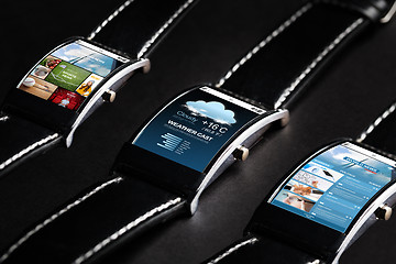 Image showing close up of black smart watch set with multimedia