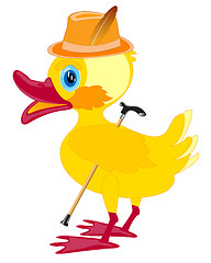 Image showing Duckling in hat with walking stick