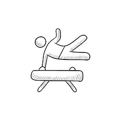 Image showing Gymnast exercising on pommel horse sketch icon.