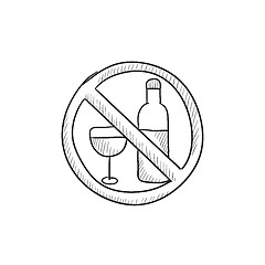 Image showing No alcohol sign sketch icon.