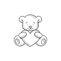 Image showing Teddy bear with heart sketch icon.