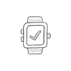 Image showing Smartwatch with check sign sketch icon.