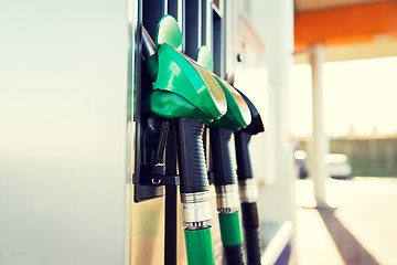 Image showing close up of gasoline hose at gas station