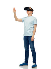 Image showing happy man in virtual reality headset or 3d glasses