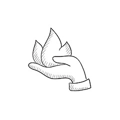 Image showing Hand holding fire  sketch icon.