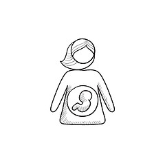 Image showing Baby fetus in mother womb sketch icon.