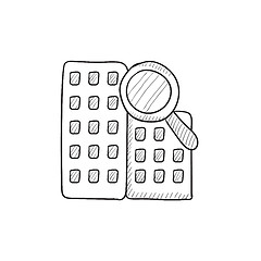 Image showing Condominium and magnifying glass sketch icon.