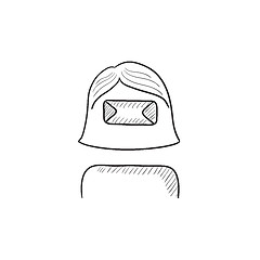 Image showing Woman wearing virtual reality headset sketch icon.