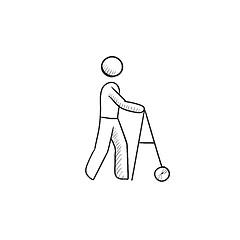 Image showing Man with walker sketch icon.