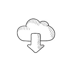 Image showing Cloud with arrow down sketch icon.