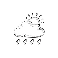 Image showing Cloud with rain and sun sketch icon.