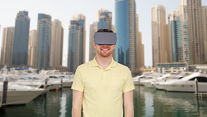 Image showing happy man in virtual reality headset or 3d glasses