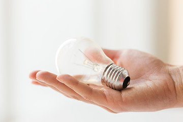 Image showing close up of hand holding edison lamp or lightbulb