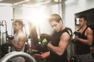 Image showing group of men with dumbbells in gym