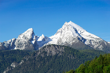 Image showing Snow-capped mountain peaks Watzmann Mount in national park Berch