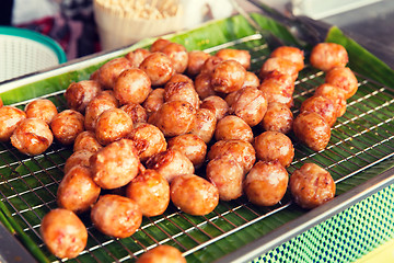 Image showing fried meatballs sale at street market