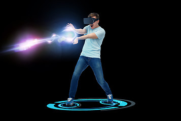 Image showing happy man in virtual reality headset or 3d glasses