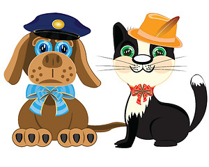 Image showing Dog police and cat in hat
