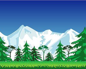 Image showing Snow mountains and wood