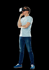 Image showing happy man in virtual reality headset or 3d glasses