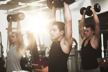 Image showing group of men with dumbbells in gym