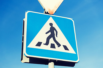 Image showing close up of pedestrian crosswalk road sign