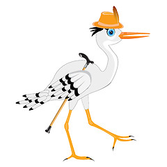 Image showing Stork in hat with walking stick