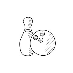 Image showing Bowling ball and skittle sketch icon.