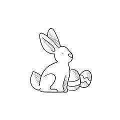 Image showing Easter bunny with eggs sketch icon.