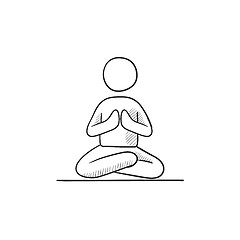 Image showing Man meditating in lotus pose sketch icon.