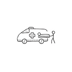 Image showing Man with patient and ambulance car sketch icon