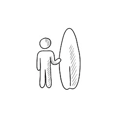 Image showing Man with surfboard sketch icon.